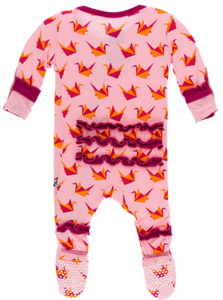 KicKee Pants Lotus Origami Crane Layette Classic Ruffle Footie with Zipper, KicKee Pants, Black Friday, CM22, Cyber Monday, Els PW 5060, Els PW 8258, End of Year, End of Year Sale, Footie wit