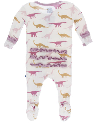 KicKee Pants Natural Sauropods Classic Ruffle Footie with Zipper, KicKee Pants, Black Friday, Classic Ruffle Footie with Zipper, CM22, Cyber Monday, Els PW 8258, End of Year, End of Year Sale