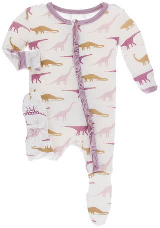 KicKee Pants Natural Sauropods Classic Ruffle Footie with Zipper, KicKee Pants, Black Friday, Classic Ruffle Footie with Zipper, CM22, Cyber Monday, Els PW 8258, End of Year, End of Year Sale