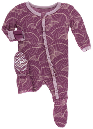 KicKee Pants Shell Fossils Classic Ruffle Footie with Zipper, KicKee Pants, Black Friday, cf-size-3-6-months, cf-type-footie, cf-vendor-kickee-pants, Classic Ruffle Footie with Zipper, CM22, 