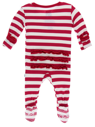 KicKee Pants Candy Cane Stripe 2019 Classic Ruffle Footie with Zipper, KicKee Pants, All Things Holiday, Christmas, Christmas in July, Classic Ruffle Footie, Classic Ruffle Footie with Zipper