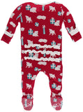 KicKee Pants Crimson Puppies and Presents Classic Ruffle Footie with Zipper, KicKee Pants, All Things Holiday, Christmas, Christmas in July, Classic Ruffle Footie, Classic Ruffle Footie with 