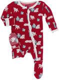 KicKee Pants Crimson Puppies and Presents Classic Ruffle Footie with Zipper, KicKee Pants, All Things Holiday, Christmas, Christmas in July, Classic Ruffle Footie, Classic Ruffle Footie with 