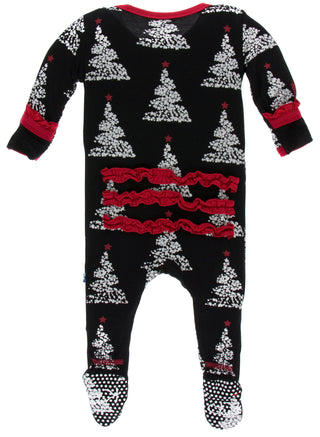KicKee Pants Midnight Foil Tree Classic Ruffle Footie with Zipper, KicKee Pants, All Things Holiday, Christmas, Christmas in July, Classic Ruffle Footie, Classic Ruffle Footie with Zipper, CM