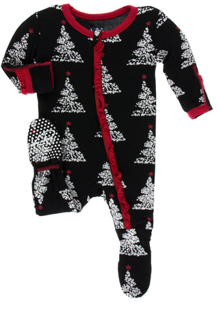 KicKee Pants Midnight Foil Tree Classic Ruffle Footie with Zipper, KicKee Pants, All Things Holiday, Christmas, Christmas in July, Classic Ruffle Footie, Classic Ruffle Footie with Zipper, CM