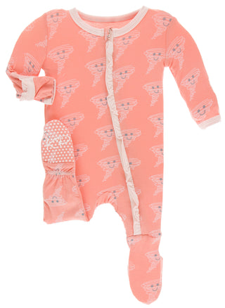 KicKee Pants Blush Happy Tornado Classic Ruffle Footie with Zipper, KicKee Pants, Black Friday, Blush Happy Tornado, Blush Tornado, Classic Ruffle Footie, Classic Ruffle Footie with Zipper, C