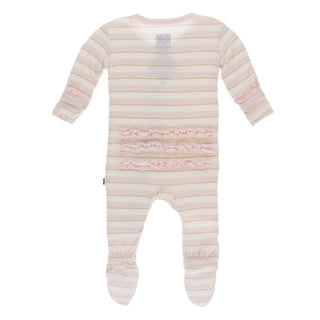KicKee Pants Everyday Heroes Sweet Stripe Classic Ruffle Footie with Zipper, KicKee Pants, Bamboo Footie, Classic Ruffle Footie, Classic Ruffle Footie with Zipper, CM22, Footie, Footie with Z