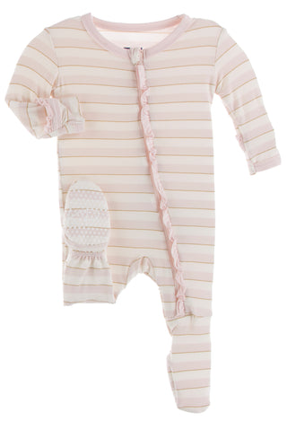 KicKee Pants Everyday Heroes Sweet Stripe Classic Ruffle Footie with Zipper, KicKee Pants, Bamboo Footie, Classic Ruffle Footie, Classic Ruffle Footie with Zipper, CM22, Footie, Footie with Z