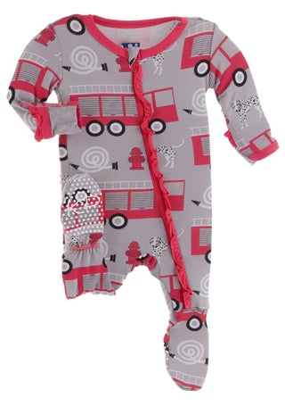 KicKee Pants Feather Firefighter Classic Ruffle Footie with Zipper, KicKee Pants, Bamboo Footie, Classic Ruffle Footie, Classic Ruffle Footie with Zipper, CM22, Footie, Footie with Zipper, Ki