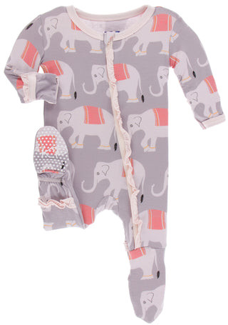 KicKee Pants Feather Indian Elephant Classic Ruffle Footie with Zipper, Kickee Pants, Black Friday, Classic Ruffle Footie with Zipper, CM22, Cyber Monday, Els PW 5060, Els PW 8258, End of Yea