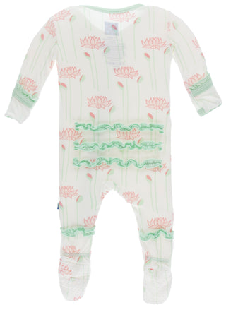 KicKee Pants Natural Lotus Flower Classic Ruffle Footie with Zipper, Kickee Pants, Black Friday, Classic Ruffle Footie with Zipper, CM22, Cyber Monday, Els PW 8258, End of Year, End of Year S