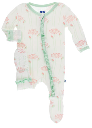 KicKee Pants Natural Lotus Flower Classic Ruffle Footie with Zipper, Kickee Pants, Black Friday, Classic Ruffle Footie with Zipper, CM22, Cyber Monday, Els PW 8258, End of Year, End of Year S