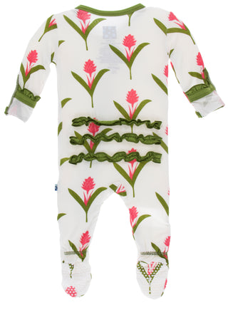 KicKee Pants Natural Red Ginger Flowers Classic Ruffle Footie with Zipper, KicKee Pants, Botany, Classic Ruffle Footie with Zipper, CM22, Els PW 5060, Footie with Zipper, KicKee, KicKee Botan