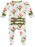 KicKee Pants Natural Red Ginger Flowers Classic Ruffle Footie with Zipper, KicKee Pants, Botany, Classic Ruffle Footie with Zipper, CM22, Els PW 5060, Footie with Zipper, KicKee, KicKee Botan