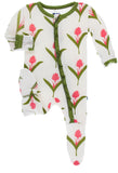 KicKee Pants Natural Red Ginger Flowers Classic Ruffle Footie with Zipper, KicKee Pants, Botany, Classic Ruffle Footie with Zipper, CM22, Els PW 5060, Footie with Zipper, KicKee, KicKee Botan