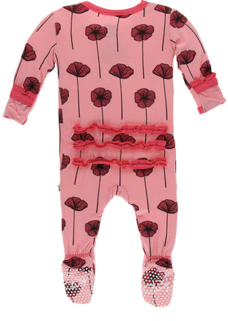 KicKee Pants Strawberry Poppies Classic Ruffle Footie with Zipper, KicKee Pants, Botany, Classic Ruffle Footie with Zipper, CM22, Footie with Zipper, KicKee, KicKee Botany, KicKee Footie with