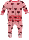 KicKee Pants Strawberry Poppies Classic Ruffle Footie with Zipper, KicKee Pants, Botany, Classic Ruffle Footie with Zipper, CM22, Footie with Zipper, KicKee, KicKee Botany, KicKee Footie with