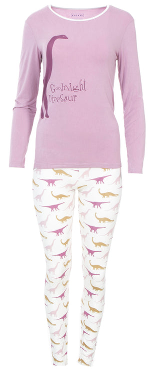 KicKee Pants Sweet Pea Goodnight Dinosaur Women's L/S Fitted Pajama Set, KicKee Pants, CM22, KicKee, KicKee Paleontology, KicKee Pants, KicKee Pants Natural Sauropods, KicKee Pants Paleontolo