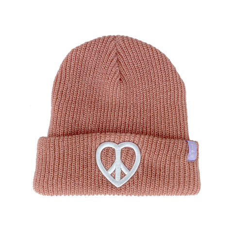 Tiny Whales Peace and Love Dusty Rose Beanie, Tiny Whales, Beanie, cf-size-youth-6-12y, cf-type-hats, cf-vendor-tiny-whales, CM22, Tiny Whales, Tiny Whales Beanie, Tiny Whales Fall 2022, Tiny