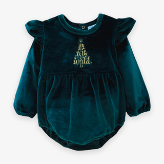 Velvet Fawn Joy To The World Vivian Velvet Bubble in Evergreen, Velvet Fawn, All Things Holiday, cf-size-0-3-months, cf-type-jumpsuits-&-rompers, cf-vendor-velvet-fawn, Christmas, Christmas B