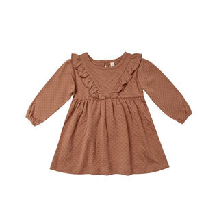 Quincy Mae Long Sleeve Ruffle V Dress - Clay, Quincy Mae, cf-size-12-18-months, cf-size-18-24-months, cf-size-2-3y, cf-type-dress, cf-vendor-quincy-mae, Dress, Quincy Mae, Quincy Mae AW21, Qu