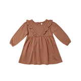 Quincy Mae Long Sleeve Ruffle V Dress - Clay, Quincy Mae, cf-size-12-18-months, cf-size-18-24-months, cf-size-2-3y, cf-type-dress, cf-vendor-quincy-mae, Dress, Quincy Mae, Quincy Mae AW21, Qu