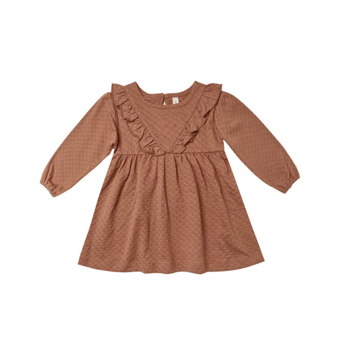 Quincy Mae Long Sleeve Ruffle V Dress - Clay, Quincy Mae, cf-size-12-18-months, cf-size-18-24-months, cf-size-2-3y, cf-type-dress, cf-vendor-quincy-mae, Dress, Quincy Mae, Quincy Mae AW21, Qu