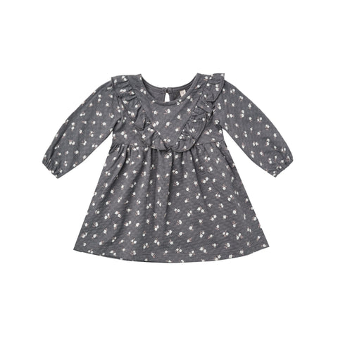 Quincy Mae Long Sleeve Ruffle V Dress - Dark Floral, Quincy Mae, Dress, Quincy Mae, Quincy Mae AW21, Quincy Mae Dark Floral, Quincy Mae Dark Sea, Quincy Mae Dress, Quincy Mae Long Sleeve Ruff