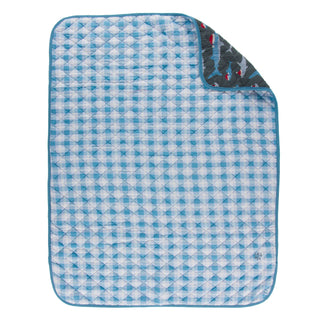 KicKee Pants Blue Moon 2020 Holiday Plaid / Pewter Santa Sharks Quilted Toddler Blanket, KicKee Pants, All Things Holiday, Christmas, KicKee, KicKee Pants, KicKee Pants Blue Moon 2020 Holiday