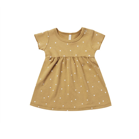 Quincy Mae Short Sleeve Dress - Gold, Quincy Mae, cf-size-18-24-months, cf-size-2-3y, cf-type-dress, cf-vendor-quincy-mae, Quincy Mae, Quincy Mae Dress, Quincy Mae Gold, Quincy Mae Gold Stars