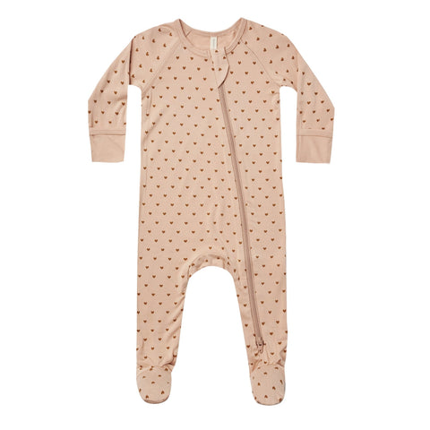 Quincy Mae Bamboo Zip Footie - Hearts, Quincy Mae, Footie, Heart Footie, Quincy Mae, Quincy Mae AW21, Quincy Mae Bamboo Zip Footie, Quincy Mae Fleur, Quincy Mae Hearts, Valentines Day, Footie