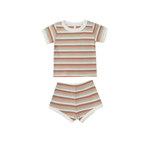 Quincy Mae Ribbed Shortie Set - Summer Stripe, Quincy Mae, cf-size-18-24-months, cf-type-2pc-outfit, cf-vendor-quincy-mae, Quincy Mae, Quincy Mae Ribbed Shortie Set, Quincy Mae SS23, Ribbed S