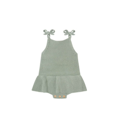 Quincy Mae Knit Ruffle Romper - Spruce, Quincy Mae, Quincy Mae, Quincy Mae Knit Ruffle Romper, Quincy Mae Ocre, Quincy Mae Spruce, Quincy Mae SS22, Bubble Romper - Basically Bows & Bowties