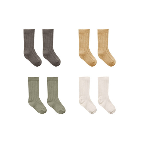Quincy Mae Ribbed Socks - Fern / Charcoal / Natural / Honey, Quincy Mae, cf-size-3-5-years, cf-type-baby-&-toddler-socks-&-tights, cf-vendor-quincy-mae, Charcoal, Fern, Honey, Natural, Quincy