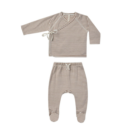 Quincy Mae Wrap Top & Footed Pant Set - Cocoa Stripe, Quincy Mae, Cocoa Stripe, Quincy Mae, Quincy Mae AW22, Quincy Mae Cocoa Stripe, Quincy Mae Wrap Top & Footed Pant Set, Outfit Sets - Basi