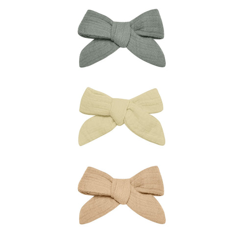 Quincy Mae Bow Clip Set - Sea Green / Yellow / Apricot, Quincy Mae, Apricot, Quincy Mae, Quincy Mae Bow Clip Set, Quincy Mae SS23, Sea Green, Yellow, Hair Pins, Claws & Clips - Basically Bows