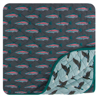 KicKee Pants Stone Rainbow Trout / Jade Mallard Duck Quilted Throw Blanket, KicKee Pants, KicKee, KicKee Pants, KicKee Pants Fish and Wildlife, KicKee Pants Jade Mallard Duck, KicKee Pants Qu