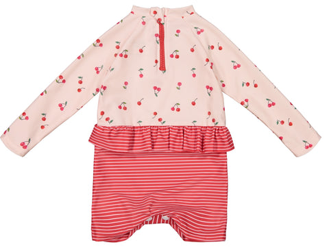 Andy & Evan Pink Cherry L/S Rashguard Swim Romper, Andy & Evan, Andy & Evan, Andy & Evan Cherry, Andy & Evan Pink Cherry L/S Rashguard Swim Romper, Andy & Evan Rashguard, Andy & Evan Swimwear