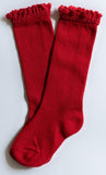 Little Stocking Co Lace Top Knee High Socks - Red, Little Stocking Co, Little Stocking Co, Little Stocking Co Fall 2020, Little Stocking Co Knee high Sock, Little Stocking Co Knee High Socks,