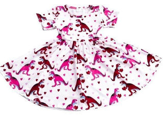 Romance and Rawr S/S Dress, SD, Dinosaur, Dinosaur Dress, Dinosaur Heart Dress, Dress, Girl Dino, Romance and Rawr S/S Dress, Sweatshirt, valentine, Valentine's Day Dinosuar, Valentine's Day 