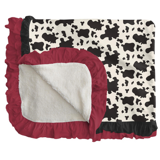 KicKee Pants Cow Print Sherpa-Lined Double Ruffle Toddler Blanket, KicKee Pants, CM22, KicKee, KicKee Pants, KicKee Pants County Fair, KicKee Pants Cow Print, KicKee Pants Cow Print Sherpa-Li