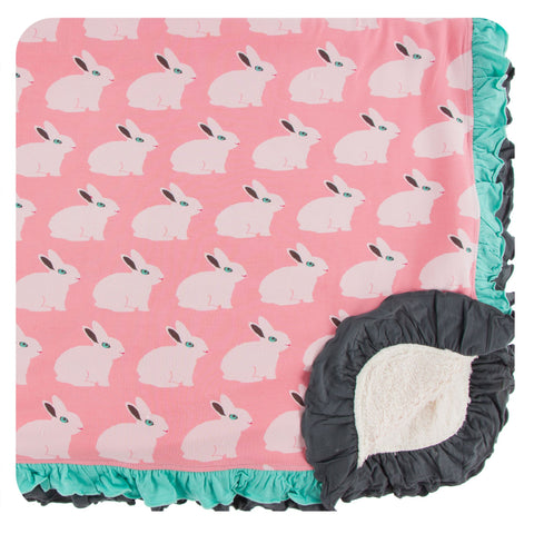 KicKee Pants Strawberry Forest Rabbit Sherpa-Lined Double Ruffle Toddler Blanket, KicKee Pants, KicKee, KicKee Pants, KicKee Pants Fish and Wildlife, KicKee Pants Sherpa-Lined Double Ruffle T