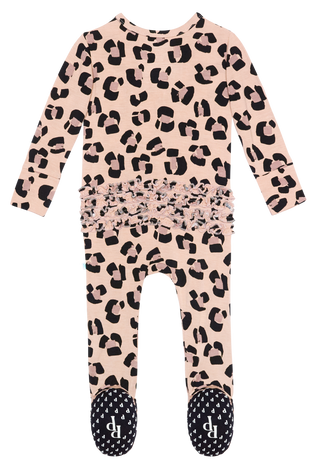 Posh Peanut Sasha Ruffled Zipper Footie, Posh Peanut, Baby, Infant, Leopard Footie, Posh PEanut, Posh Peanut  Zipper Footie, Posh Peanut Footie, Posh Peanut Footie with Zipper, Posh Peanut Ru