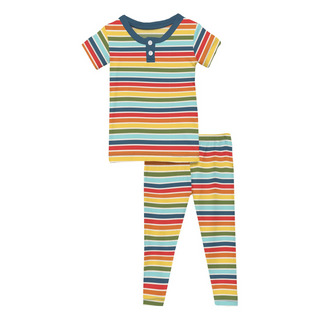KicKee Pants Groovy Stripe S/S Henley Pajama Set, KicKee Pants, KicKee, kickee Pajama Set, KicKee Pajama Set with Shorts, KicKee Pajamas, KicKee Pants, KicKEe Pants Pajama Set, KP Decades 60-