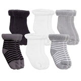 Kushies 6 Pack Terry Newborn Sock Set - Black/White/Grey, Kushies Baby, Baby Socks, Baby SocksNebworn Socks, Black Newborn Socks, cf-type-socks, cf-vendor-kushies-baby, Gender Neutral Newborn