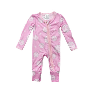 Esme Pink Smiley Infant Flip Footie w/Lace Trim, Esme, cf-size-0-3-months, cf-type-pajama-set, cf-vendor-esme, Esme, Esme Footie, Esme Pajamas, Esme Sleepwear, Footie, Footie with Zipper, gir