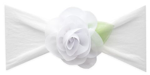 Baby Bling Small Rosette w/Leaf Headband-White, Baby Bling, Baby Baby Bling Headbands, Baby Bling, Baby Bling Bows, Baby Bling Flower Headband, Baby Bling Rosette Headband, Baby Bling Small R