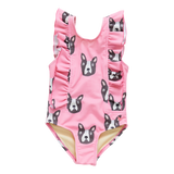 Pink Chicken Girls Katniss Suit - Pink Boston Terrier, Pink Chicken, cf-size-5y, cf-type-swimsuit, cf-vendor-pink-chicken, Dog, Dog Printed Swimsuit, Dog Swimsuit, One Piece Swimsuit, Pink Bo
