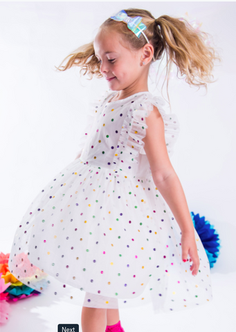 Sparkle by Stoopher Rainbow Dot Tulle Dress, Sparkle by Stoopher, Birthday, Birthday Dress, cf-size-2, cf-size-6, cf-size-6-12-months, cf-size-6-7, cf-type-dress, cf-vendor-sparkle-by-stoophe
