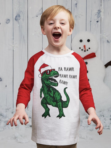 Crumbs Kids Clothing Dinosaur Santa L/S Tee, Crumbs Kids Clothing, All Things Holiday, Christmas, Christmas in July, Christmas shirt, crumb snatcher, Crumbs, Crumbs Kids Clothing, Crumbs Kids
